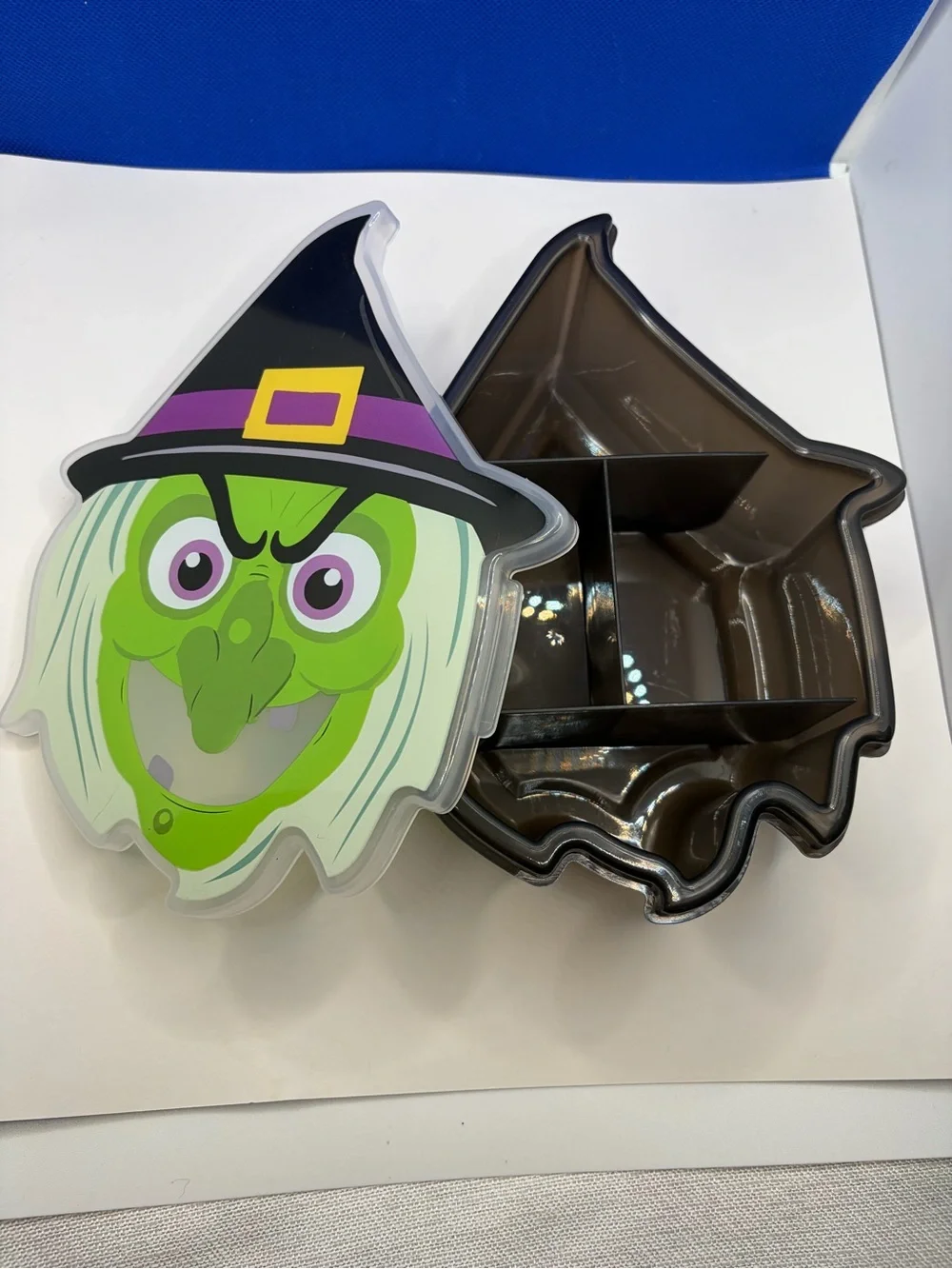 Halloween Green Witch Face Divided Storage Box Candy Trinket Container
